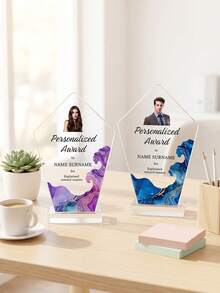 1pc Customized Photo & Text Trophy, Personalized Employee Recognition Award, Business Achievement Thank You Gift, Custom Photo Desktop Commemorative Trophy - Multicolor - View 3