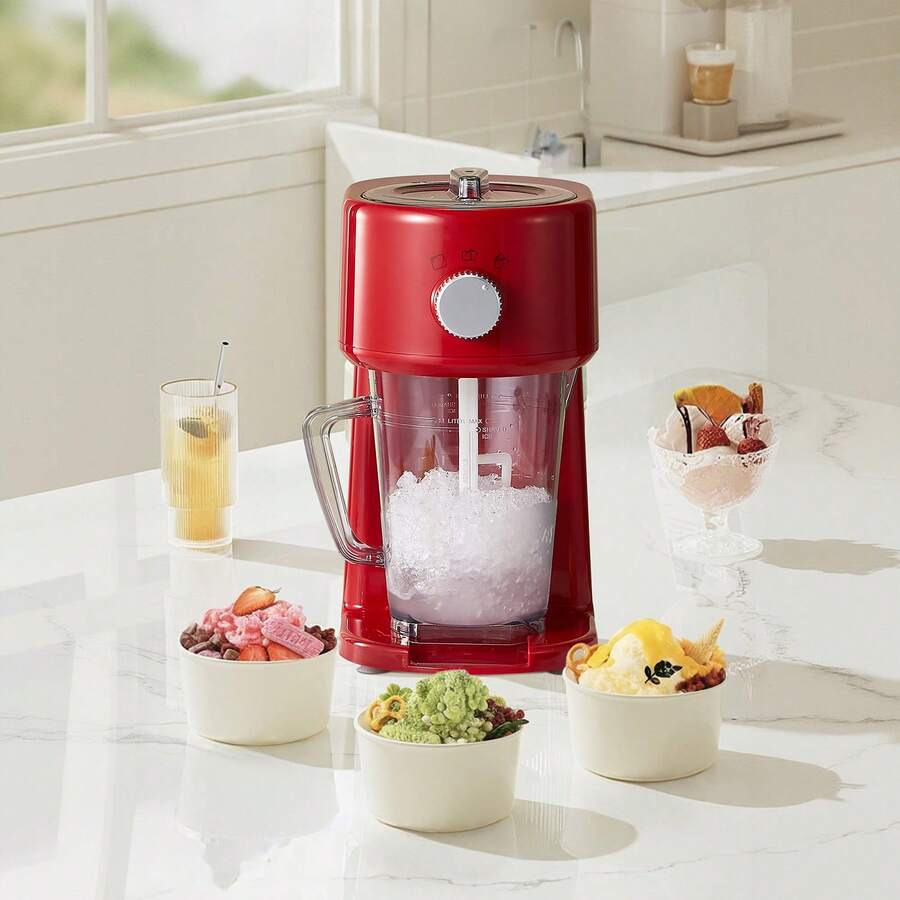 Yabano Shaved Ice Machine, Electric Ice Shaver And Snow Cone Machine With Large Capacity Storage, Portable Ice Crusher Ice Thickness Can Be Adjusted - 紅色 - 查看 1