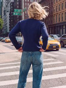 Chaqueta de punto estilo Napoleón de unicolor minimalista con botones para otoño - Azul Marino - Ver 2