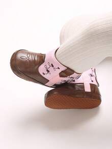 Sepatu Bot Denim Bayi Bordir Hati Kontras Cokelat & Merah Muda, Sepatu Bot Ankle Pra-Berjalan Gaya Barat Vintage dengan Sol Lembut untuk Bayi Perempuan - Berwarna merah muda - View 7