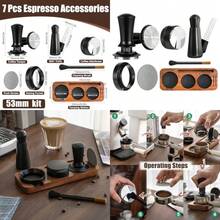 7 PCS Espresso Accessories Kit, Espresso Tamping Station, Coffee Tamper, Coffee Distributor, WDT Tool, Puck Screen, Dosing Funnel, Cleaning Brush, Barista Tools Set - Black - View 2