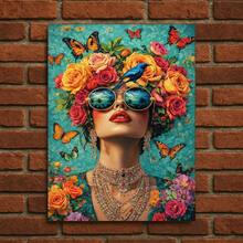 Quadro Placa Decorativa Mulher Flores Borboletas Pop Art Sala - 30 x 40 cm - Visão 5