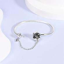 1pc S925 Sterling Silver Snake Chain DIY Base Bracelet, Multiple Rhinestone Heart & Cylinder Lock Clasp Options With Safety Chain, Minimalist Versatile Design, Compatible With Various Beads & Charms, Gift Box Included, Handmade DIY Jewelry Base, Gentle Holiday Gift Accessory - Silver - View 5