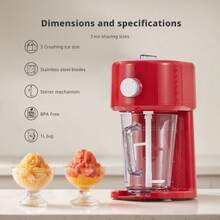 Yabano Shaved Ice Machine, Electric Ice Shaver And Snow Cone Machine With Large Capacity Storage, Portable Ice Crusher Ice Thickness Can Be Adjusted - 紅色 - 查看 4