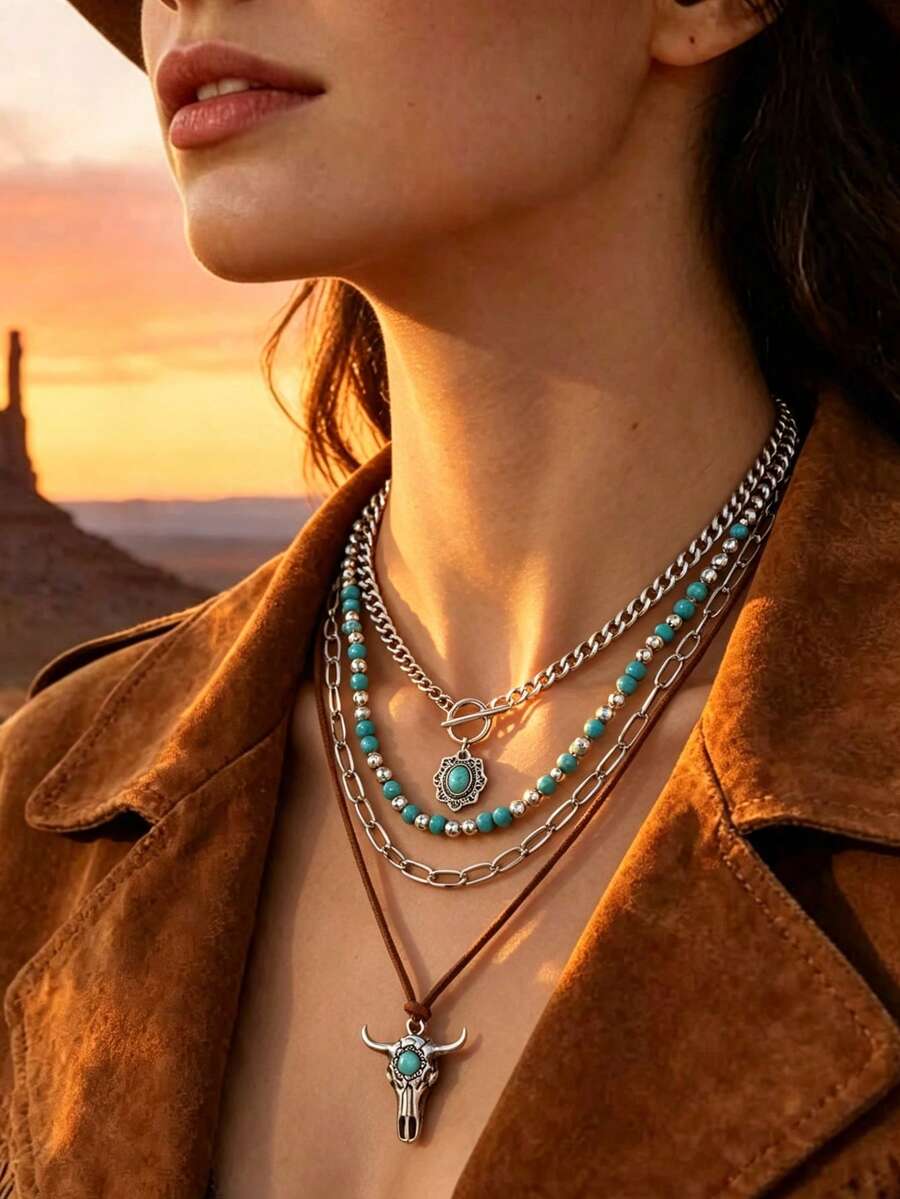 Retro Multi-Layer Necklace For Women, Pendant Neck Chain, Bohemian Style Versatile Accessory. - Multicolor - View 1