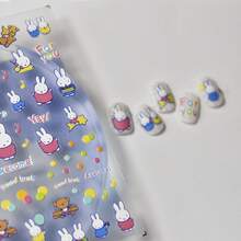 1pc Popular Cute Cartoon Miffy Rabbit Embossed Nail Stickers, Japanese Style Adorable Rabbit 3D Self-Adhesive Nail Decor, Perfect Choice For New Semester Gift And Stationery (Random Style) - Multicolor - View 5