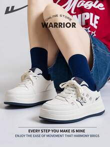 Warrior Women's Board ShoesSpring And SummerComfortable Modest Style Casual Yet Sleek Sneakers Applicable Throughout The Year Wear-Resisting All-Day Wear Training Sneakers Running Shoes - Beige/dark Blue - View 3