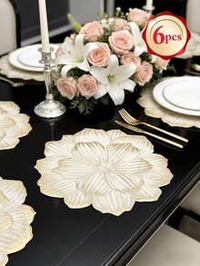 10cm Gold Flower Coaster, PVC Material, Luxury Style, Non-Slip, Waterproof, Christmas / New Year Party Tabletop Coaster - Multicolor - View 19