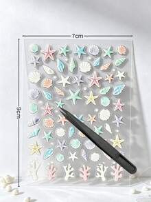 1套柔和色調貝殼與海星裝飾貼紙，透明海洋主題自黏貼紙，適用於電子配件、美甲、剪貼簿、禮物裝飾，成人日常美學DIY造型用品 - H - 查看 7