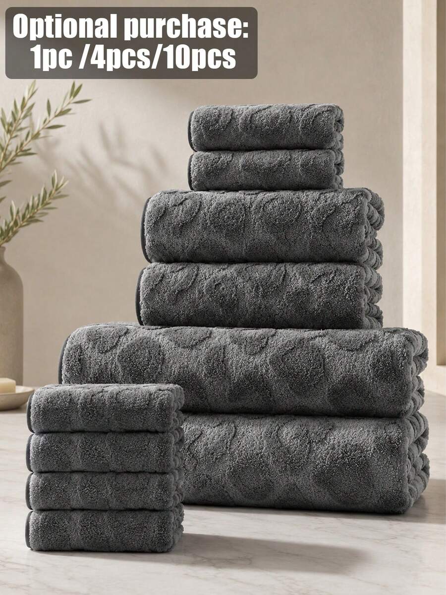 1pc/4pcs/10pcs - Luxury Leopard Print Bath Towel Set - Jacquard Coral Fleece Fabric, Ultra-Soft Plush Towels, Ideal For Creating Bold Home Decor And Spa Environment - Grey - View 1