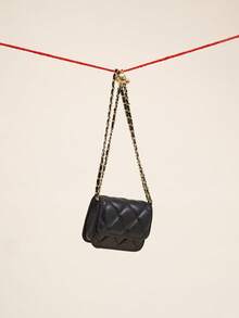 Okurime. Popular Spring/Summer Premium Quality Mini Lipstick Bag, Chain Shoulder Strap, Can Be Carried On Shoulder Or Underarm - Black - View 2