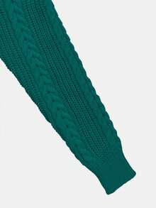 Pull tricoté élégant pour femmes de couleur unie avec épaules tombantes et torsades, Top tricoté décontracté à manches longues et col rond, tricot de mode quotidien pour l'automne/l'hiver - Vert - Voir 7