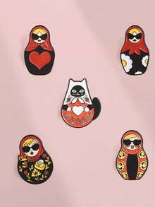 1pc Cute Mixed Color Matryoshka Doll Pattern Brooch, Lapel Pin For Clothes And Backpack, Friendship Gift, Unisex Daily Accessory - Multicolor - View 5