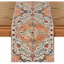 1pc Bohemian Style Orange Table Runner, Seasonal Spring Country Farmhouse Magical Autumn Kitchen Dining Table Decor, Home Party Decoration - Orange - View 10
