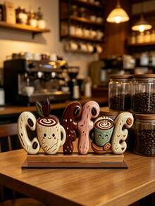 1pc Wooden Coffee Sign Tabletop Decor, Cute Cartoon COFFEE Letter Decorative Plaque, Farmhouse Style Coffee Bar Accessory, Coffee Station Desktop Centerpiece Ornament, Suitable For Kitchen Countertop, Home Coffee Shop Decoration - 1PC - View 11