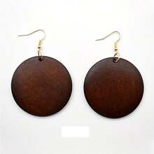 1 Pair Vintage Exaggerated Round Wooden Pendant Earrings - Geometry - View 9