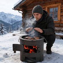 Outdoor Stove, Grill, Leisure Camping Stove, Portable Outdoor Stove, For Tea Brewing, Heating, Barbecue, Cooking, Picnic, Heating, Barbecue And Camping, Christmas, Halloween, Easter, Thanksgiving, No Ignition Function [Non-Food Contact] - Round Furnace - View 4