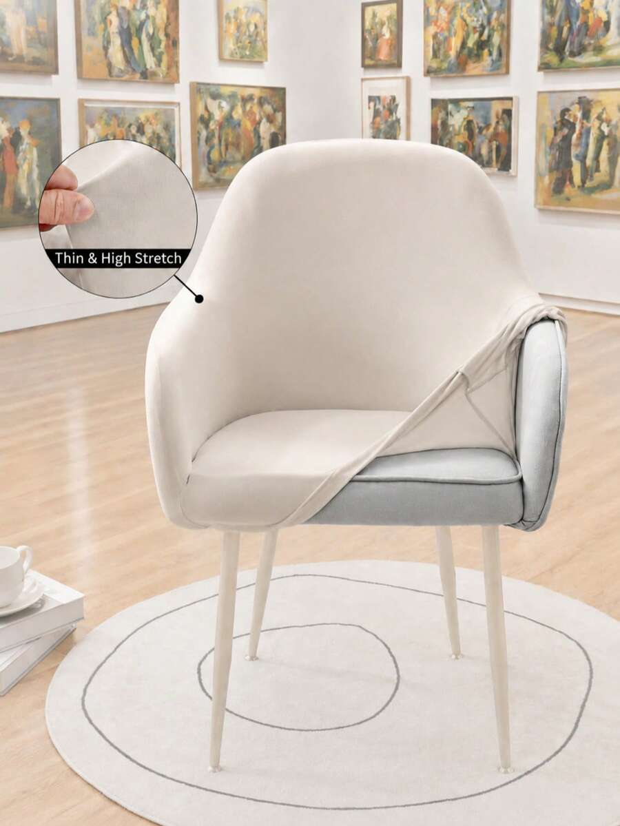 1pc Curved Armrest Chair Cover, High Elasticity Solid Color Polyester Fiber All-Season Universal Chair Slipcover - Light Grey - View 1
