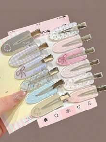6pcs Plaid Heart Rhinestone Hair Clips, Cute No-Crease Bangs Side Hair Clips, Sweet Women's Daily Hairstyle Decoration Hair Accessories Set (No Cardboard Packaging) - Multicolor - View 1