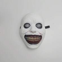 萬聖節殭屍面具套組－雙面設計，恐怖小丑與惡魔圖案，輕量透氣塑膠材質，附獠牙，適合 Cosplay/鬼屋派對 - 白色 - 查看 2
