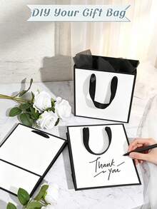 5/1Sets, Phnom Penh And Black Edge Paper Handler Gift Bag Wedding Festival Bridesmaid Sense Gift Bag Birthday Gift Bag Wedding Banquet 9 X 7 X 3.15', Metallic Paper Gift Bags With Handle And Tissue - Multicolor - View 6