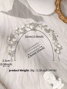 1pc Silver Leaf Bridal Headband With Free Hair Pins, Rhinestone Floral Wedding Hair Vine, Elegant Soft Hair Accessory For Bride Prom Evening Party - Multicolor - View 6