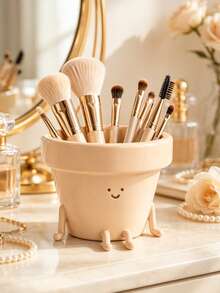 Fun Flower Pot Shaped Makeup Brush Holder, Single Cute Face Cosmetic Storage Box, Multi-Functional Makeup Tool & Pencil Holder Cup, Bedroom Vanity Bathroom Countertop Office Desk Decor - View 7