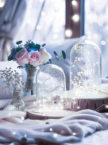 1pc Starry Sky LED Copper Decorative Light String, White Fairy Light, Battery Powered, Wedding, Birthday, Party, Festival Hanging Window Decorative Light, Outdoor Garden, Trees, Courtyard Atmosphere Decoration, Indoor Room Wall Decoration - White Light - View 5