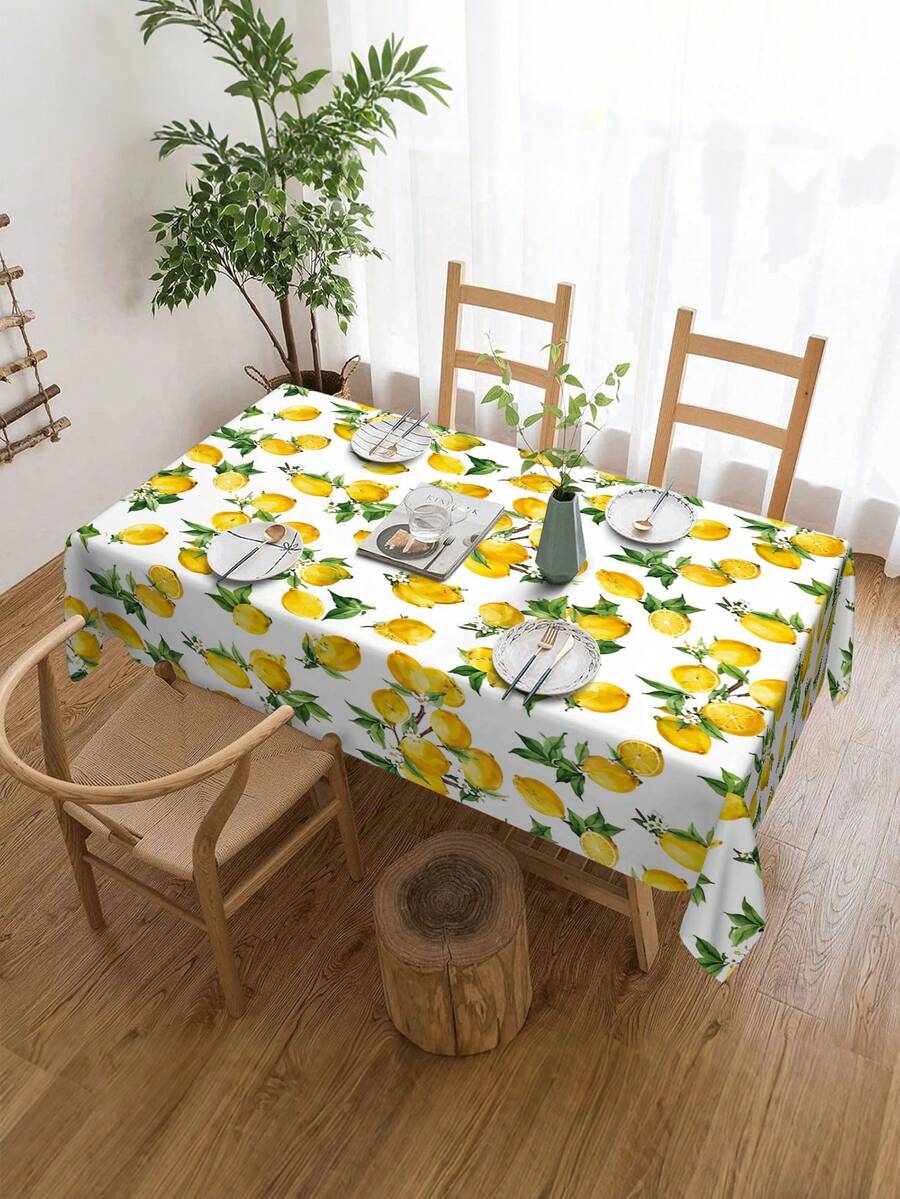 1pc,Watercolor Lemon Fresh Summer Botanical Tablecloth,Rectangular Tablecloth,Suitable For Picnic Or Party Decoration Tablecloth,Restaurant Decoration,Kitchen Decoration Tablecloth,Birthday Party And Home Decor - Multicolor - View 1