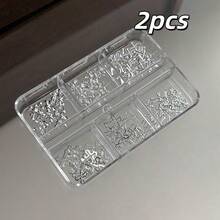 6-Grid Y2K Punk Style Alloy Nail Art Decorations, Silver Metal Gothic Rock Style Cross & Mixed Size Steel Beads DIY Nail Art Accessories, Handmade Nail Salon Supplies, Nail Rhinestones - Silver - View 12