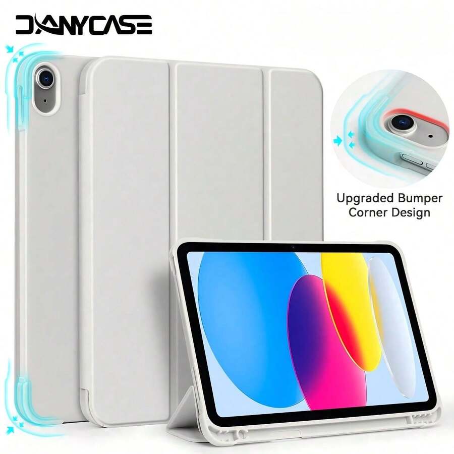 DANYCASE Tablet Protective Case With Pencil Slot, Suitable For A16, Air 11, M3, M2, Pro 11, M4, M5, 7th Gen, 8th Gen, 9th Gen (10.2 Inch, 10.9 Inch), Air 4, Air 5, Four-Corner Protection Design - Grey - View 1