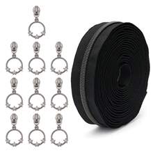 1 Set (Ritsleting 450cm + 10 Kepala Ritsleting), Ritsleting Gigi Elektroplating Hitam & Putih #5, Gigi Ritsleting Berbagai Warna, Kepala Ritsleting Bulat & Bintang Warna Senada, Cocok Untuk Dompet, Kantong Pakaian, Tekstil Rumah Tangga, Tas Penyimpanan, Ritsleting Pengganti DIY - 5#ddy-XXX - View 11