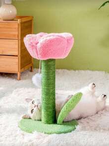 1pc Tulip-Shaped Cat Scratching Board With Sisal Rope, Pet Cat Scratching Post Toy - Multicolor - View 1