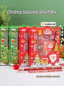 6pcs Student Stationery Set, Learning Stationery Gift, Christmas Eve, Christmas Stationery Gift Set, Includes Pencils, Erasers And Rulers, Suitable For Learning Stationery, Creative Hand-Carried Stationery Gift Box Prize Souvenir, Back To School Season - Multicolor - View 9