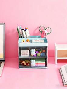 Drawer Storage Box, Small Drawer-Style Desk Organizer, Plastic Multi-Layer Mini Storage Box, Home Stationery Storage Box, Office Supplies Storage Box, Makeup Storage Box, (Cream White, Peach Pink, Sky Blue) Randomly Sent - Multiple Styles - View 5