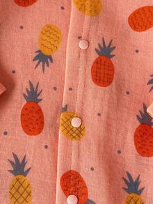 Orange Pink All-Over Pineapple Print Baby Long Sleeve Romper, Round Neck Full Snap Front Elastic Knit Newborn Outing Crawler - Orange - View 4