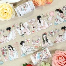 7cm*2m/捲 預切式鄉村風檸檬女士PET和紙膠帶 檸檬花卉透明貼紙 裝飾用黏貼膠帶 適用日記剪貼簿手帳文具 100cm環狀 - PET Tape - 查看 2