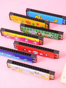 Random Color 1/6/12pcs Cartoon Double-Row Harmonica, Portable Beginner Musical Instrument, Random Color, Birthday, Valentine's Day, Back To School And Graduation Party Filler Gifts, Suitable For Halloween, Christmas - Multicolor - View 4