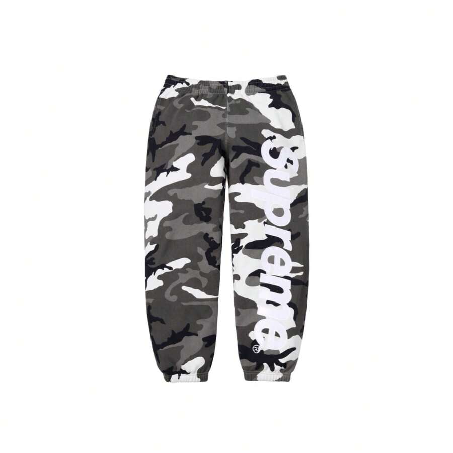Supreme Satin Applique Hoodie FW24 | Premium Heavyweight Crossgrain Fleece Hoodie, Streetwear Layering Set For Men & Women - Camouflage Gray Sweatpant - 查看 1