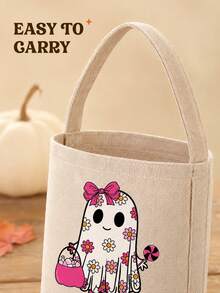 Customized Name Halloween Candy Bag, Cute Ghost Spider Bat Pattern, Portable Candy Storage Bag, Halloween Party Favor, Suitable For Family And Friends - Multicolor - View 3