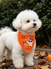 Polyester Material Comfortable Soft Cartoon Print Pet Scarf, Suitable For Cats And Dogs For Indoor Or Outdoor Use - Orange - View 2