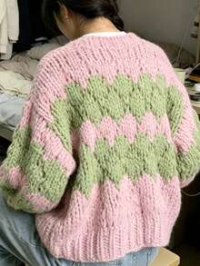 Women's New Long-Sleeve Loose Knit Cardigan For Spring  Autumn - Also Suitable For Winter  Fall Wear - Pink - View 9