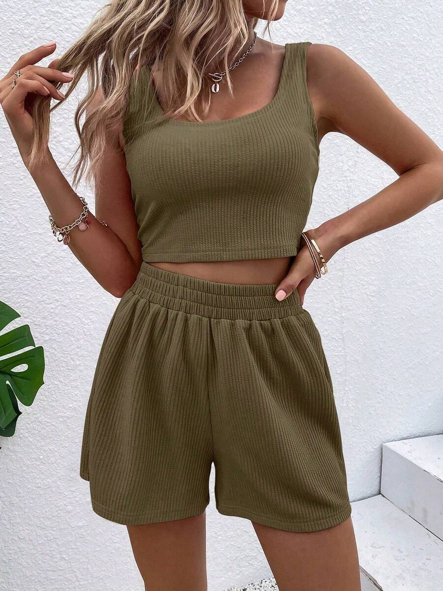 Women Two-Piece Outfits - 橄欖綠 - 查看 1