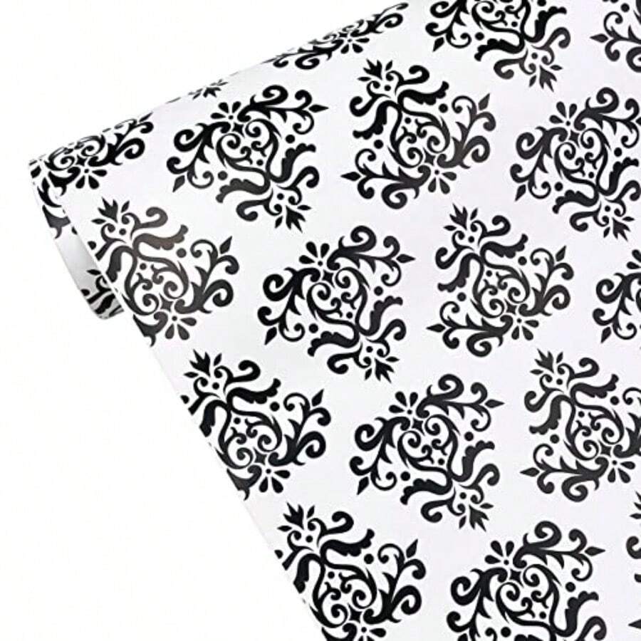 Self-Adhesive Shelf Liner Removable Furniture Paper For Covering Apartment Dresser Drawers, Retro Black Damask, 17.7 Inch By 9.8 Feet - Multicolor - View 1