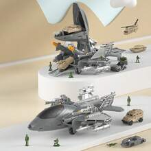 1pc Transformable Fighter Jet Toy Set, Gliding Missile Launching Military Aircraft Model With Small Military Vehicle And Soldier Figures, Educational Military Combat Toy, Suitable For Boys 3 Years Old And Above As Birthday Or Christmas Gift - Multicolor - View 6