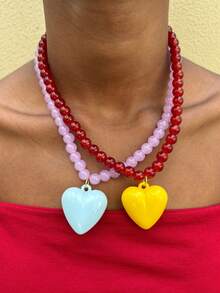 Summer Colorful Beaded Sweet Versatile Heart Necklace Women's Dopamine Style Collarbone Chain Accessory - Beaded Necklace - View 5