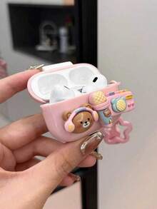 3D Music Bear Compatible With Airpods 5 Protective Case, Korean Cartoon Band Bear Earphone Shell + Star Bell Pendant, Daily Dating Portable Storage Accessory, Compatible With AirPods 1/2/3/4/5/Pro/Pro2/Pro3, Affordable Gift For Girlfriends - Pink - View 5