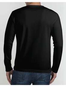 Kaos Lengan Panjang Cetak 3D Motif Dasi Jas Kreatif, Desain Gaun 2 in 1, Pakaian Pesta Pria, Pullover Leher Bulat Longgar - Hitam - View 2