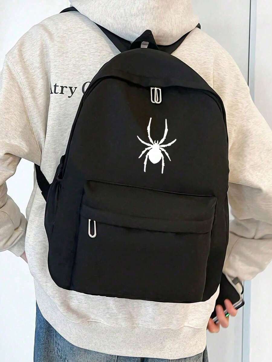 Mochila de gran capacidad multifuncional de unicolor minimalista para estudiantes; Bolsa de regreso a la escuela; Mochila de araña - oscuro 4 - Ver 1