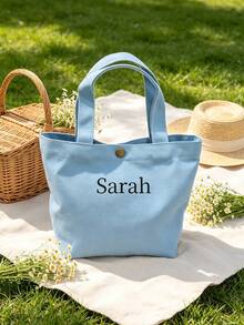 1pc Customized Name Mini Minimalist Handbag, Fashionable Cute College Style Reusable Canvas Tote Bag, Personalized Women's Shoulder Bag - Multicolor - View 6